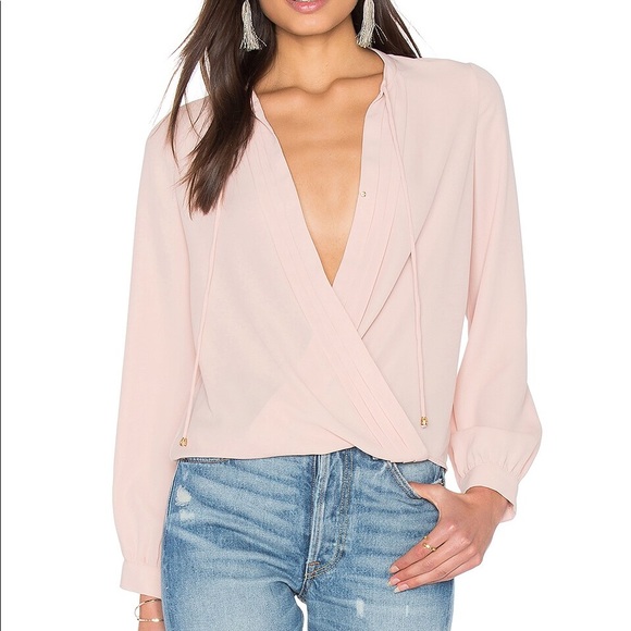 Heartloom Tops - Heartloom Surplice Neckline Long Sleeve Olivia Top, Peach XS